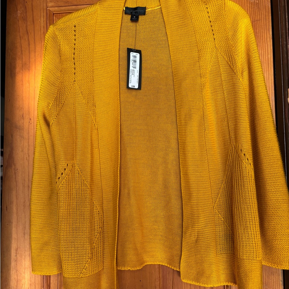 Women's Mustard Yellow Open-Front Sweater